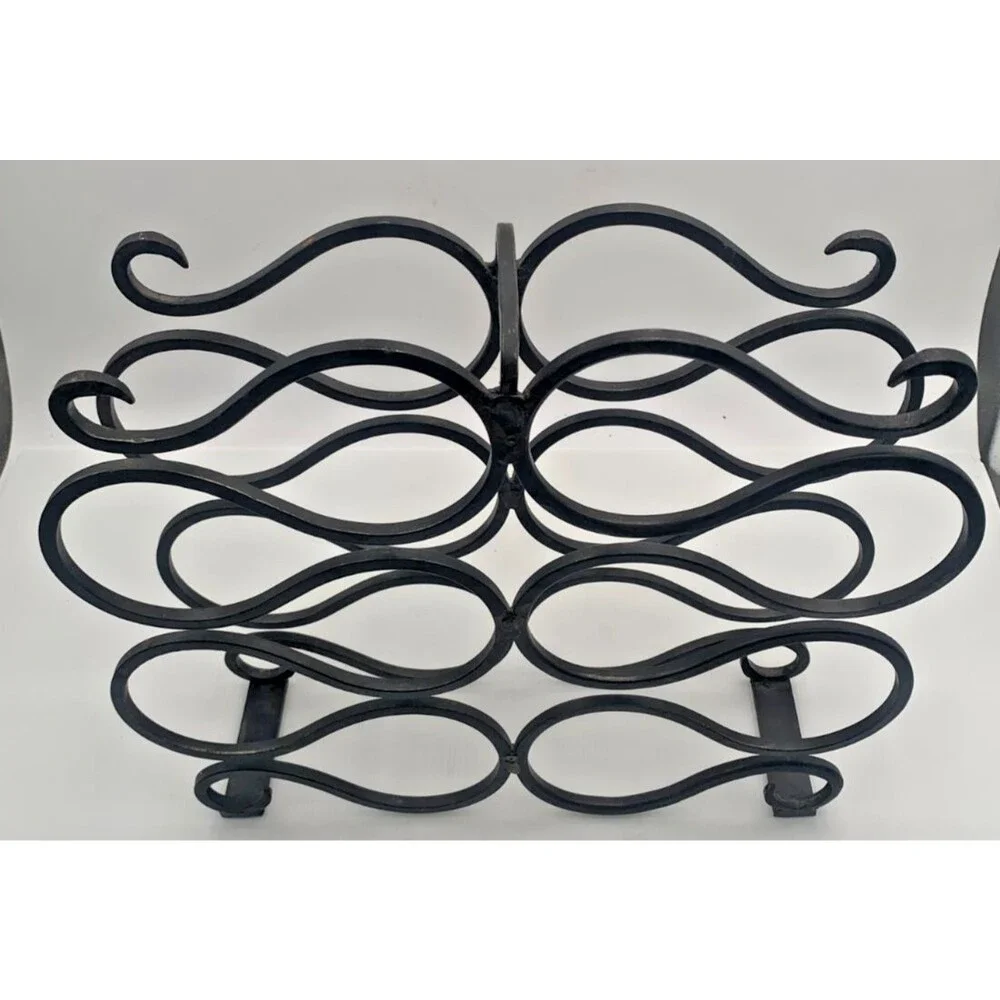 Vintage Elegant Heavy Duty Wrought Iron Scroll Wine Rack 10 Bottle Holder Black